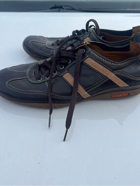 Cole Haan Men's Dark Brown and Tan Leather Lace-Up Sneakers Size 8.5